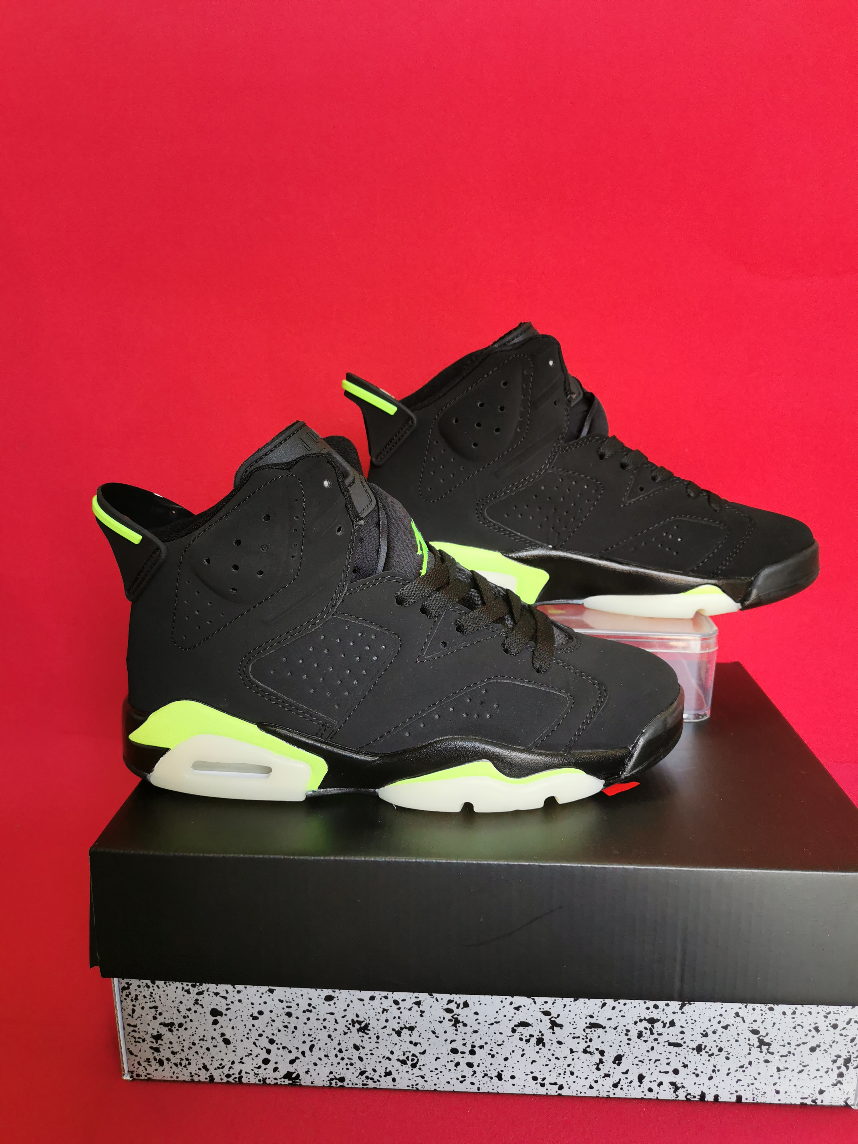 New Women Air Jordan 6 Black Fluorscent Shoes